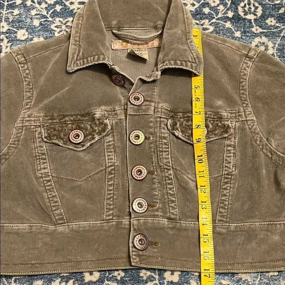 Z.Cavaricci Y2K Green Distressed Pockets Button Closure Cropped Jacket